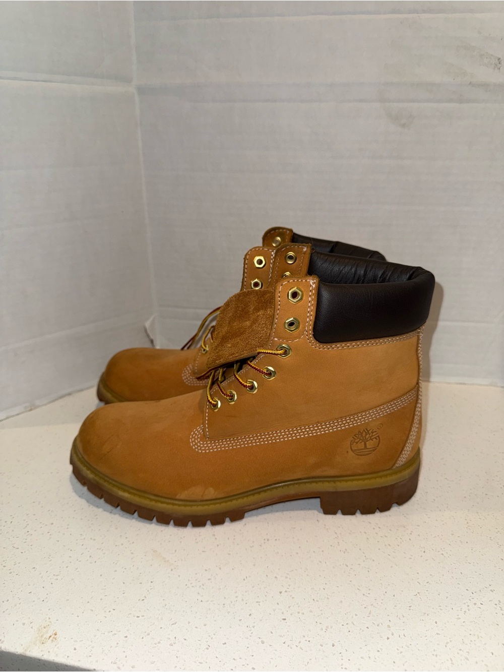 Timberland Wheat Nubuck Men’s Lace-Up Work Boots with Black Collar